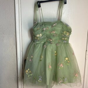 Elegant Green Floral Mini Dress